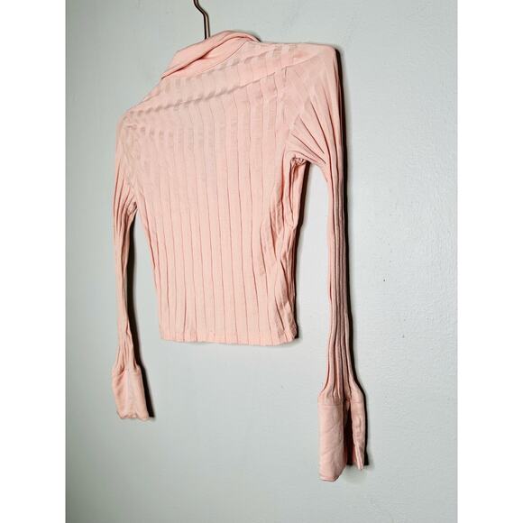JONATHAN SIMKHAI Pink Val Rib Cropped Polo Long Sleeves Collared Shirt size XS - Picture 4 of 11